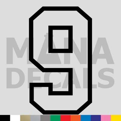 Number Nine 9 Vinyl Die Cut Decal Sticker - Jersey Sport Varsity Outline