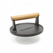 Cast Iron Burger Press 7-Inch Round Heavy Duty Steak Weight with Wooden Handl...