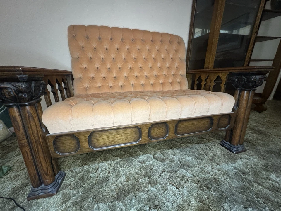 伊斯特莱克维多利亚风格古董手工雕刻长椅双人沙发和椅子 — 第 3/4 张图片