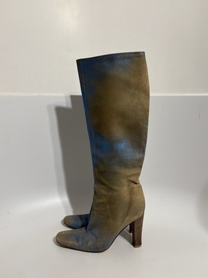 Vtg Roberto Cavalli SS2002 Metallic Blue Suede Boots 36