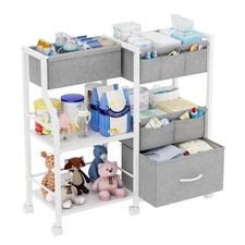 Baby Diaper Caddy Organizer and Storage, 3 Tier Rolling Cart with Dividers an...