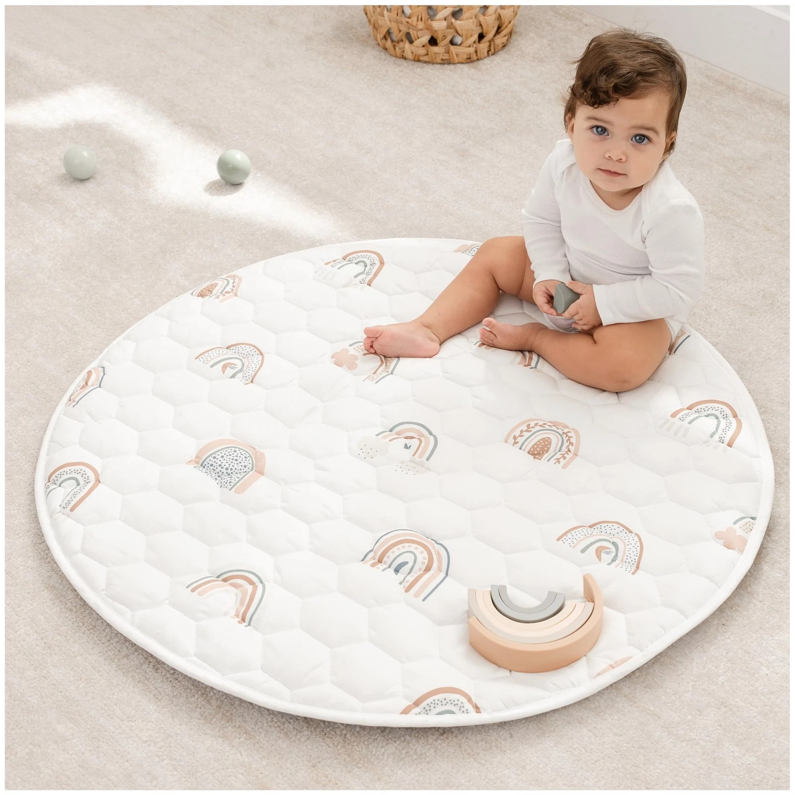 Comfy Cubs Round Kids Play Mat Small 36 inches Soft Quilted Baby Floor Mat wi...