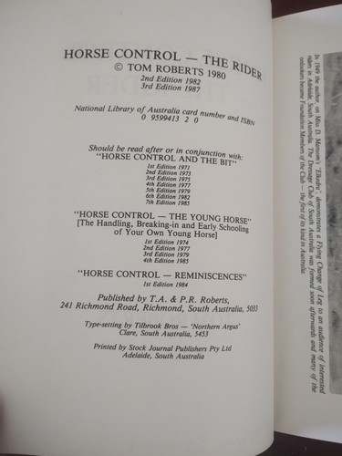 Horse Control the Rider 3rd Ed by Tom Roberts Hardcover Show Jumping Dressage - Picture 2 of 3