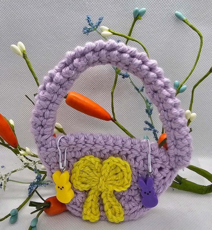 Crochet stitch marker holder Spring easter basket  Set of 2 peep Stitch Markers 