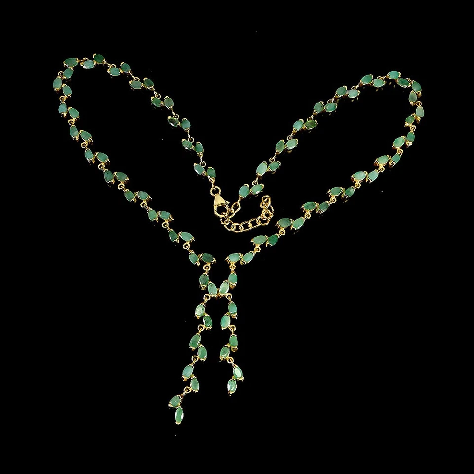 Collar de plata de ley 925 esmeralda ovalada 5x3 mm joyas de piedras preciosas naturales 18 pulgadas Foto 2 de 4