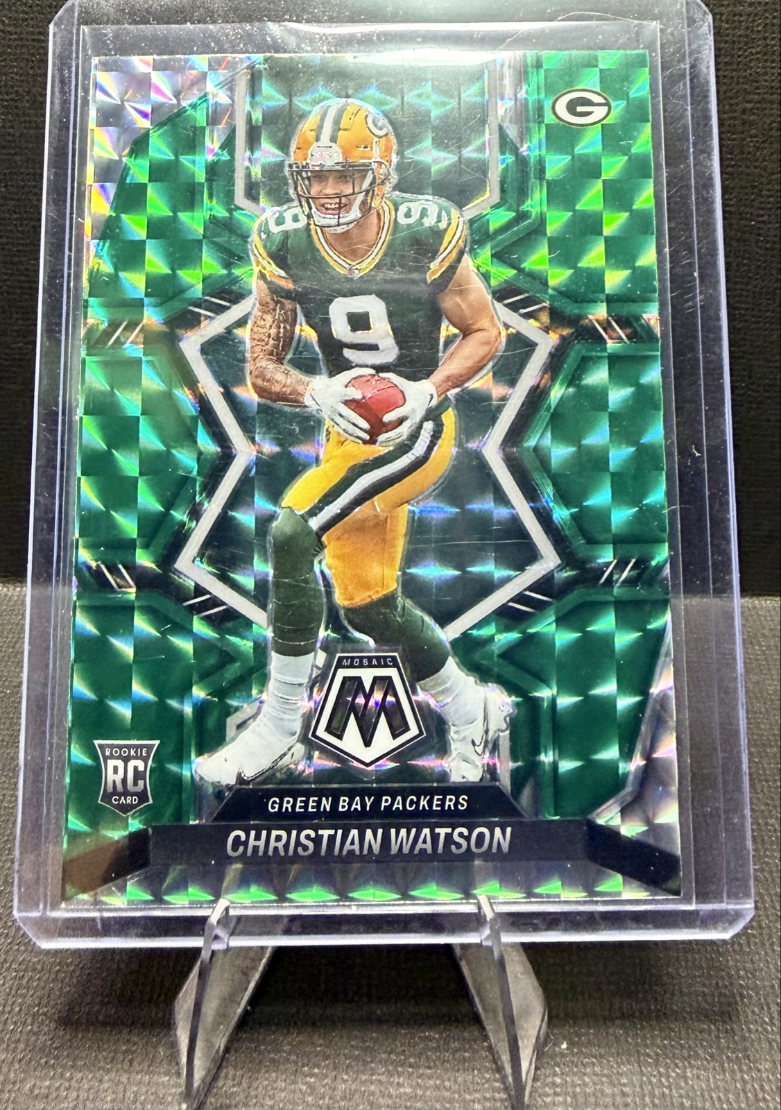 2022 Panini Mosaic - Rookies Christian Watson #327 Green Mosaic Prizm (RC)