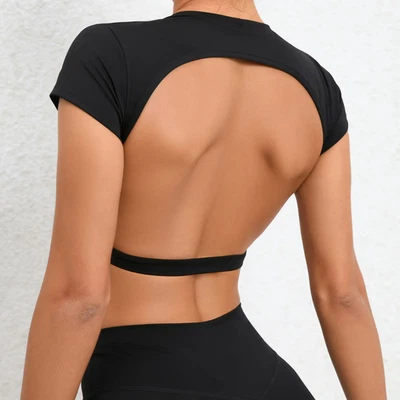 Damen Rückenfrei SPORTS Bauchfreies Top Atmungsaktiv Yoga Fitness Workout Hemd - Bild 1 von 4