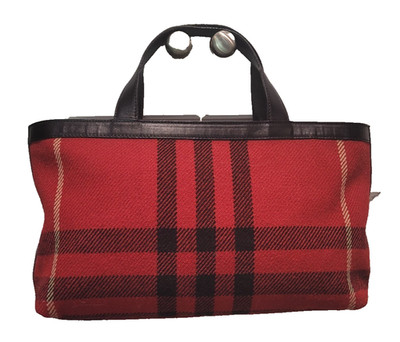 BURBERRY NOVA CHECK*WOOL* HAND BAG* LEATHER HANDLES & TOP *AUTHENTICATED