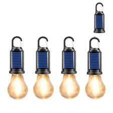 4 Pack Solar Camping Lights Hooked Tent Lamp Hanging Outdoor Camp Small Recha...