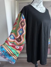 JOHNNY WAS Calme Scarf Sleeve Biya Bamboo Silk Tee Boho Tribal Top Size S