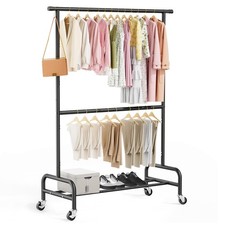 2 Tier Clothing Rack Adjustable Height Heavy Duty Double Rod Garment Rack