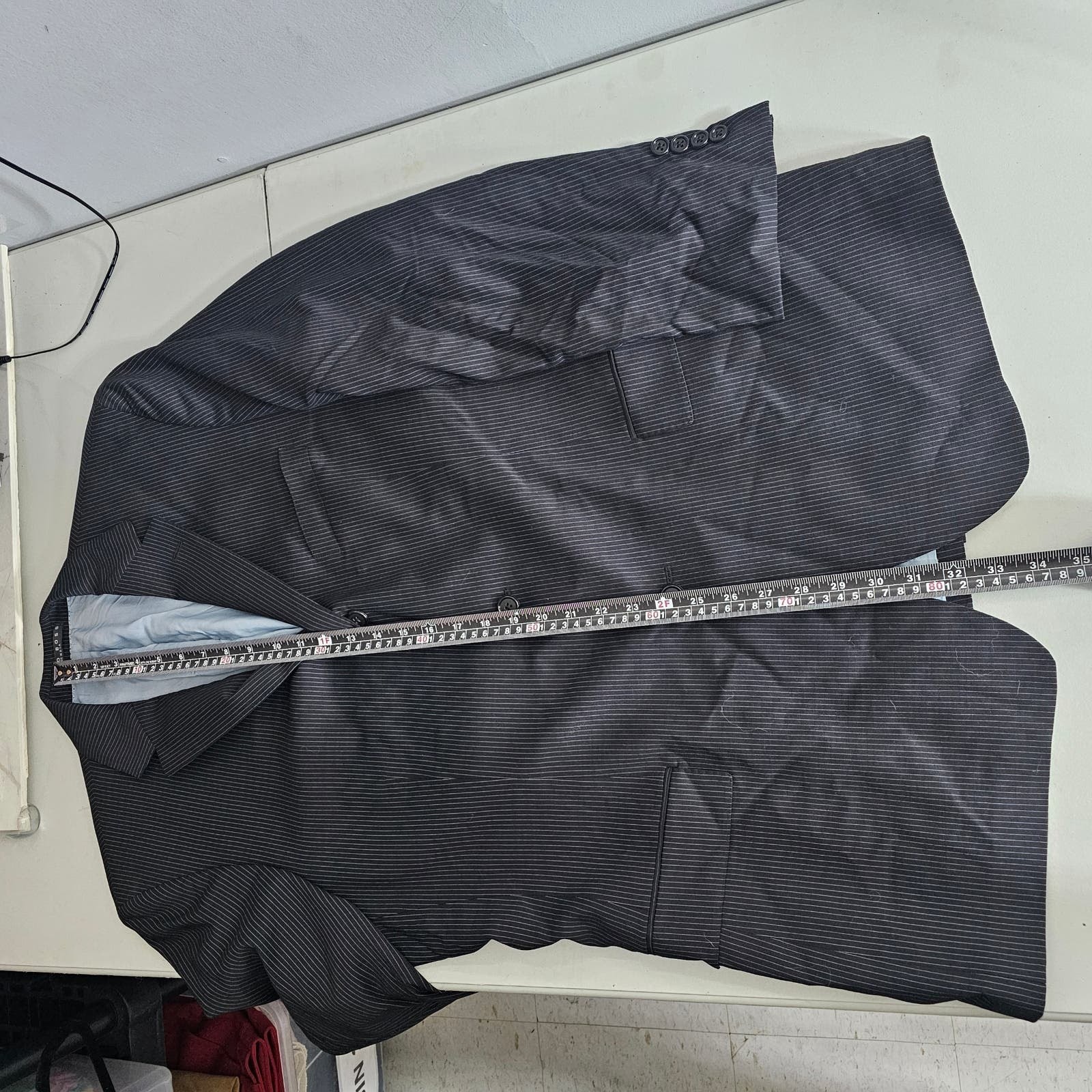 Hugo Boss 44L Bertolucci Movie Blue Super 120 Pinstripe Blazer Sport Coat Jacket thumbnail 12