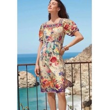 JOHNNY WAS Women's Topiary Rumi Silk Floral Embroidered Boho Midi Dress Medium