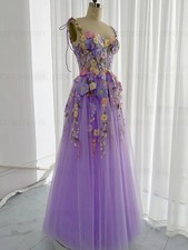 Purple Lace Prom Dresses Sweetheart A-Line Floor-Length Elegant Evening Gowns