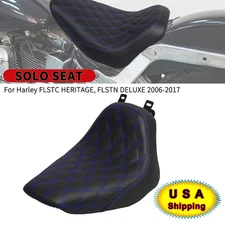 Front Blue Stitching Mount Driver Rider Solo Seat For Harley Softail FLSTN FLSTC