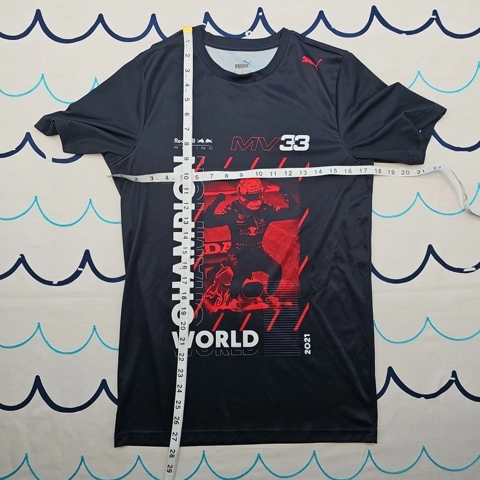 Max Verstappen Red Bull F1 2021 World Champion Mens Blue T-shirt By Puma Size XS - Image 3 of 4