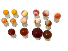 Glass Marble Vtg Lot 15pc Orange Red Shooter Pontil, Asst Sizes, Iridescent E