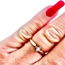 Vintage 9ct Gold Ring Princess Cut Diamond Solitaire Engagement Ring Size M