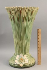 Large Antique Arts & Crafts Signed WELLER Art Pottery ARDSLEY Cattail Floor Vase