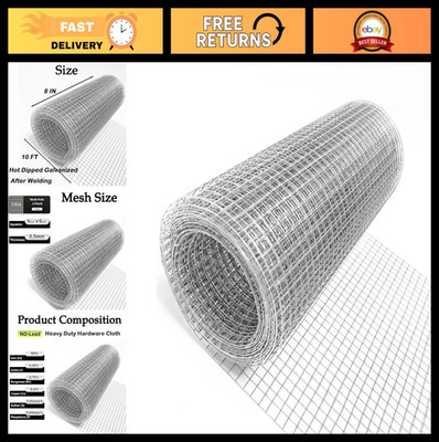 1/4'' Hardware Cloth 8''x10' Galvanized Wire Mesh Roll for Chicken Coop, Garden Fe
