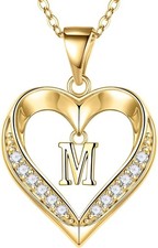 Heart Initial Necklaces for Women, Dainty 14K Gold Plated Letter M Heart Pend...