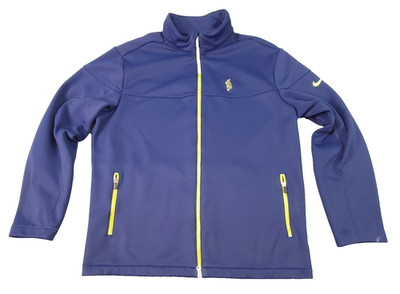 Nike Golf Mens Jacket Size XL Blue/Yellow Trim Full Zip Pockets Logos Lined