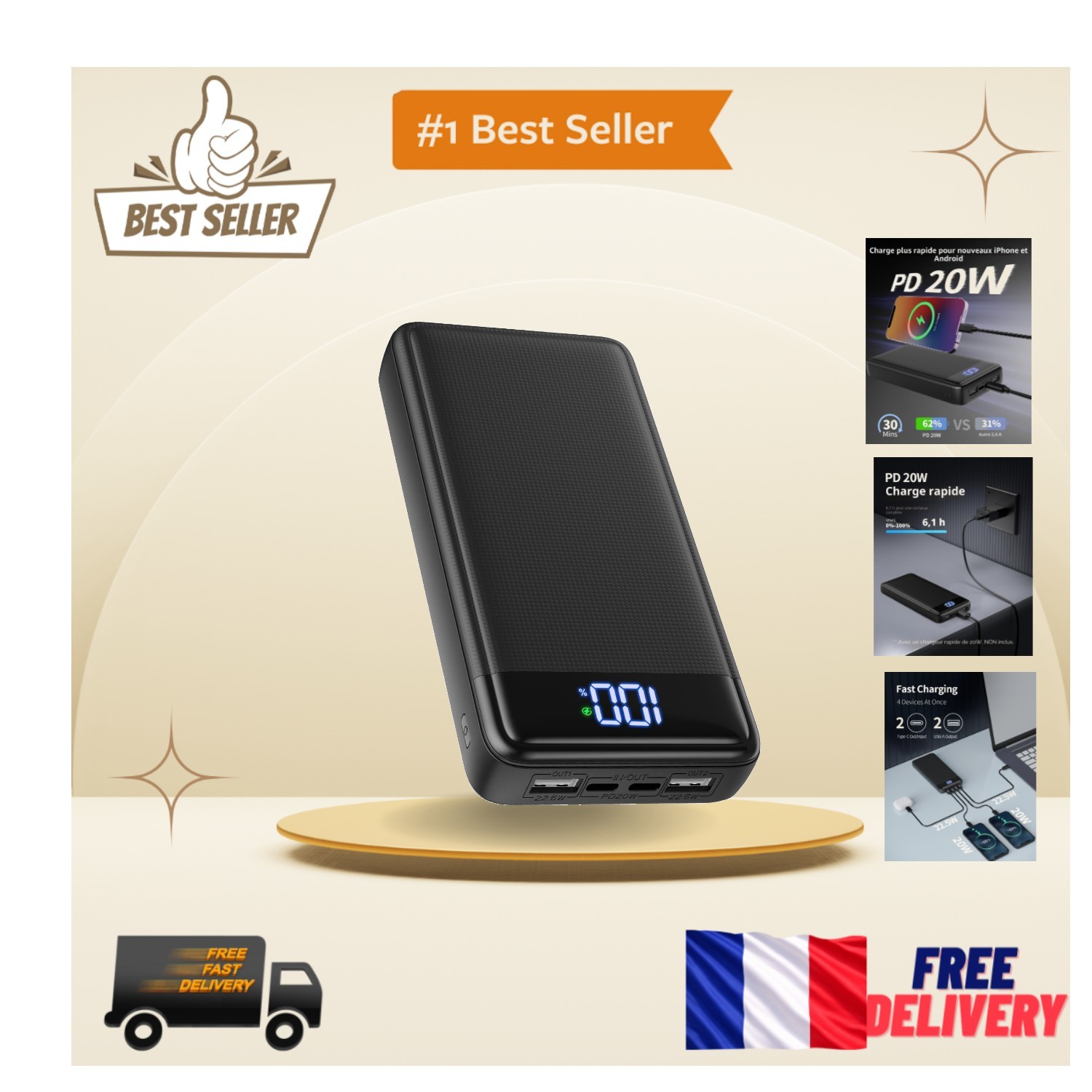 Chargeur portable 26800mAh batterie externe USB-C 4 ports pour smartphone et tablette