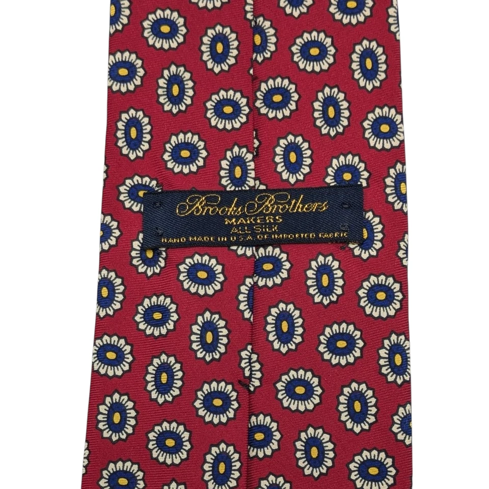 Brooks Brothers мужской винтажный шелковый галстук красный темно-синий фуляр цветочный медальон США - Изображение 2 из 4