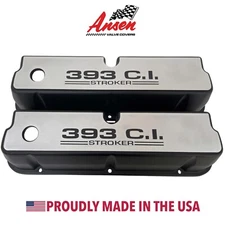 Ford 393 Stroker, 351W Tall Black Valve Covers, Full Billet Top - Ansen USA