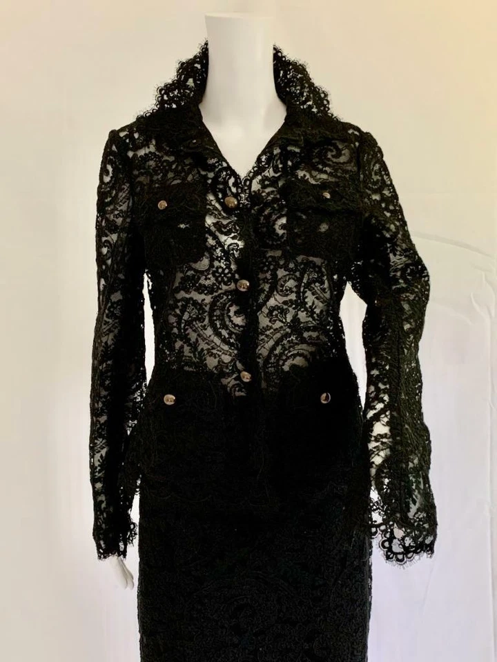 MONIQUE LHUILLIER черный хлопок смесь кружева гребешок края юбка костюм сделано в США размер US6 - Изображение 2 из 4