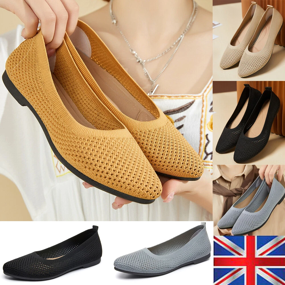 Womens Ladies Low Wedge Slip On Knit Pumps Trainers Shoes Nurse Work Size 3 7