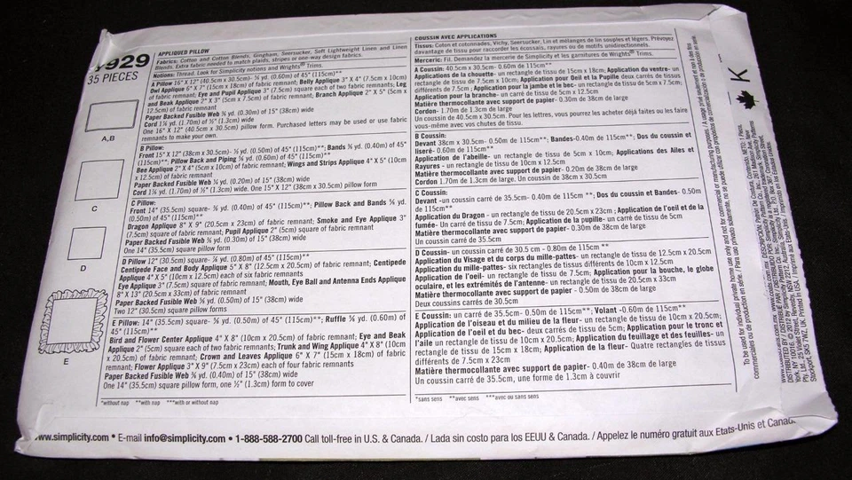 TWO NEW UNUSED SIMPLICITY 2468 & 1929 BABY GIFT CRAFTS PATTERNS - BIBS, PILLOWS - Image 3 of 3