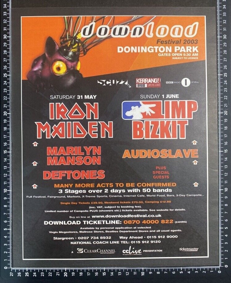 DOWNLOAD FESTIVAL - IRON MAIDEN AUDIOSLAVE - 2003 VINTAGE POSTER