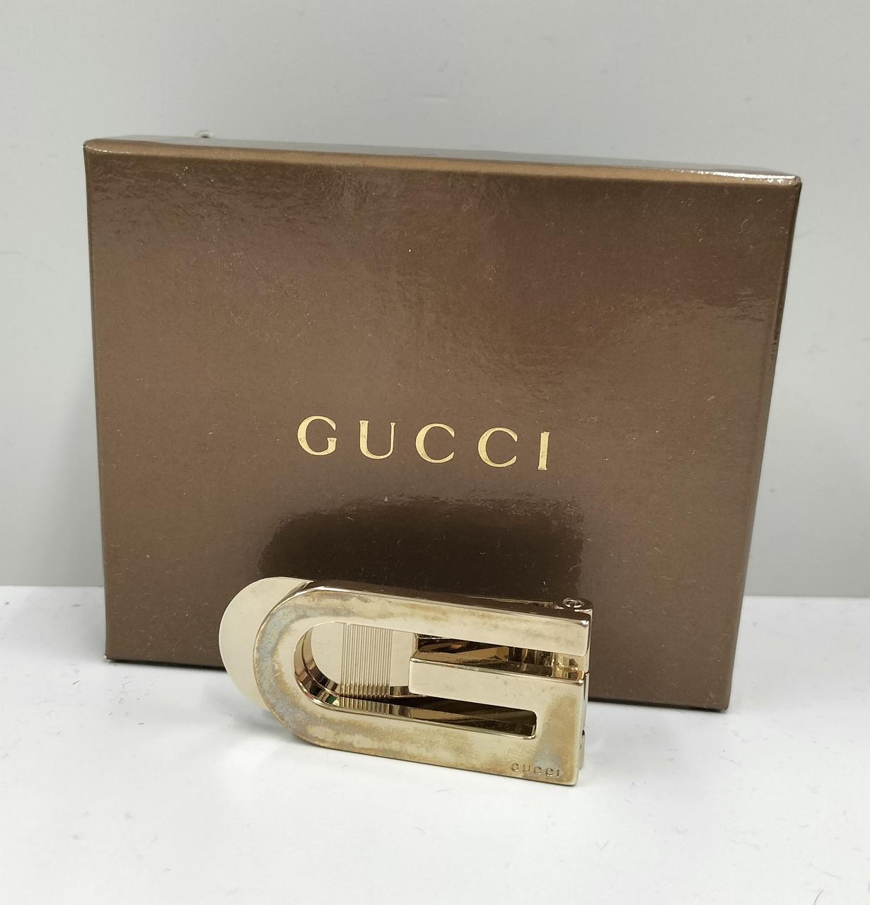 Authentic GUCCI Gold Metal Money Clip with G Logo Motif and Original Box-image