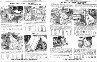 1943 2pg Print Ad of Stoeger Abercrombie's Camp Tents Nomad Miner Tarp Explorer