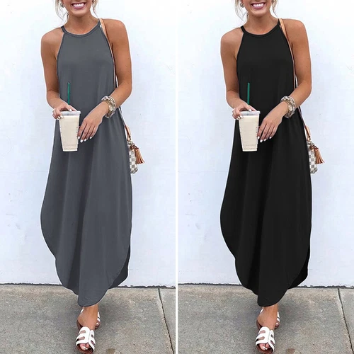 Damen Sommer Shirt Kleid Mode Sommerkleid Urlaub Strand Maxi Lang Slip - Bild 7 von 23