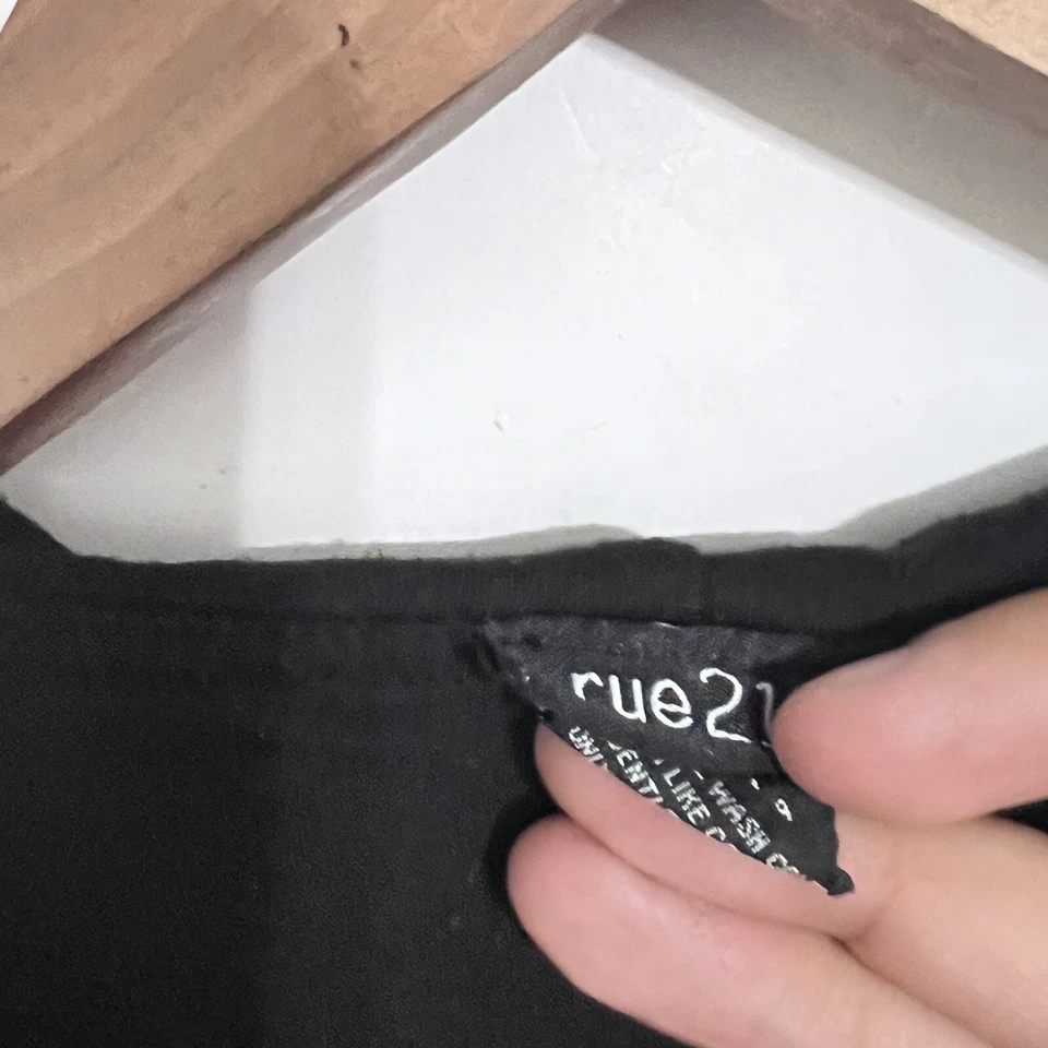 Rue 21 Womens Fleece Hoodie Size M Jet Black Hook & Loop Pullover - Image 2 of 4