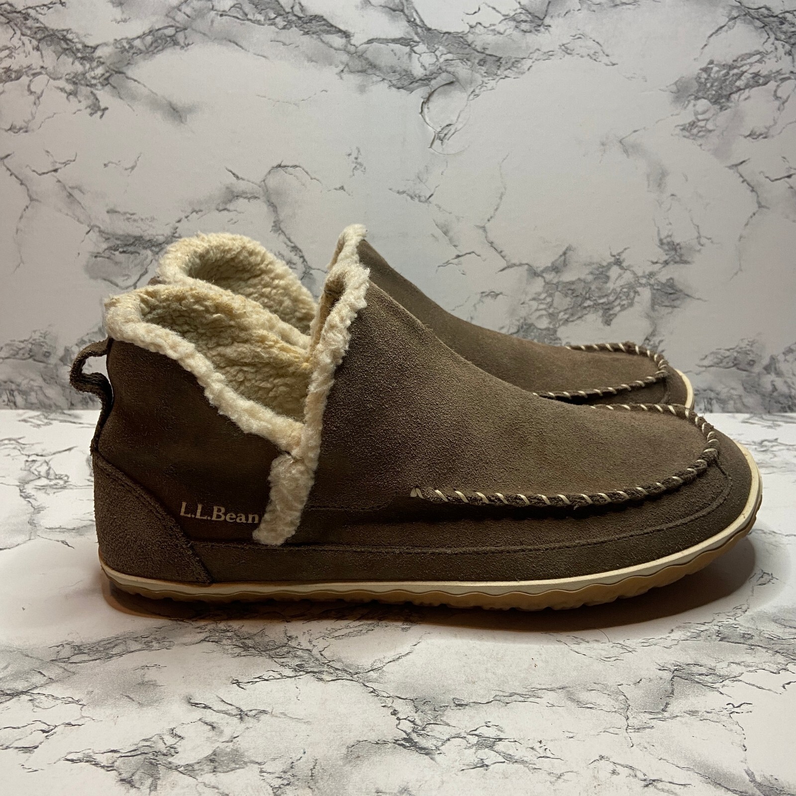 LL Bean Women 11 Mountain Slippers Boot Mocs Brown Suede Fleece Lined