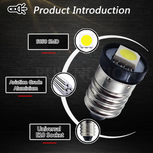 2PCS E10 5050 LED Screw Base Replace Light Torch Flashlight Bulb Lamp 6V White - Picture 4 of 7