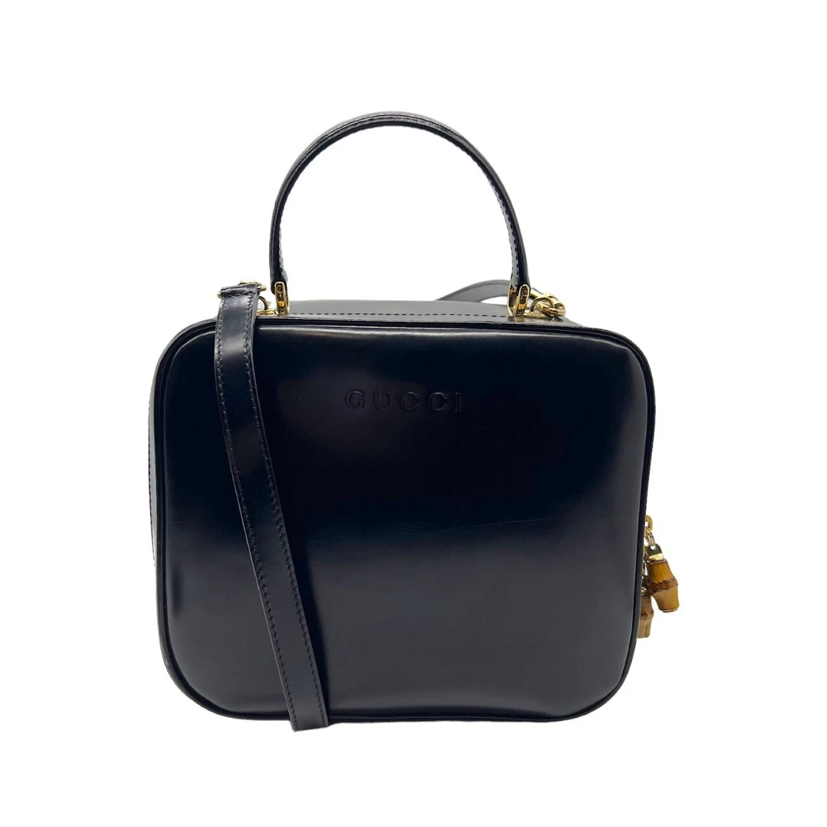 Gucci Black Patent Vanity Lunch Box Top Handle Bag 734gks324