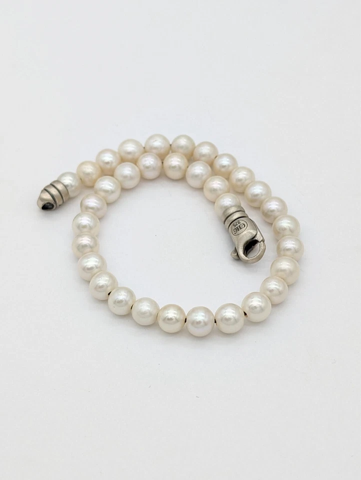 Pulsera de cuentas de perlas blancas para hombre de plata de ley hecha a mano joyería espiritual Foto 2 de 4