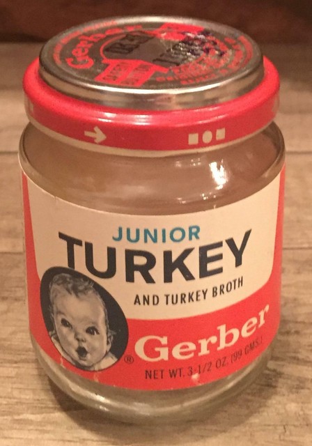 Vintage Gerber TURKEY Junior Baby Food Red Label Jar - 3.5oz - 1992