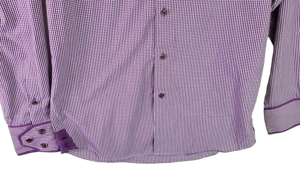 Camisa de vestir manga larga con botones de guinga púrpura cuello S talla Brio Milano para hombre Foto 2 de 4