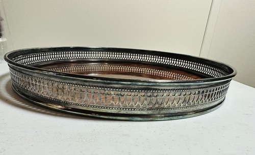 Vintage Sheffield Silver Co Tray Formica Laminate w/ Ornate Silver Plate Rim - Picture 2 of 9