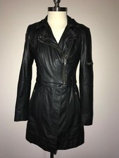 Muubaa Black Taras Lamb Leather Converitble Biker Moto Coat Jacket Us 2/uk 6