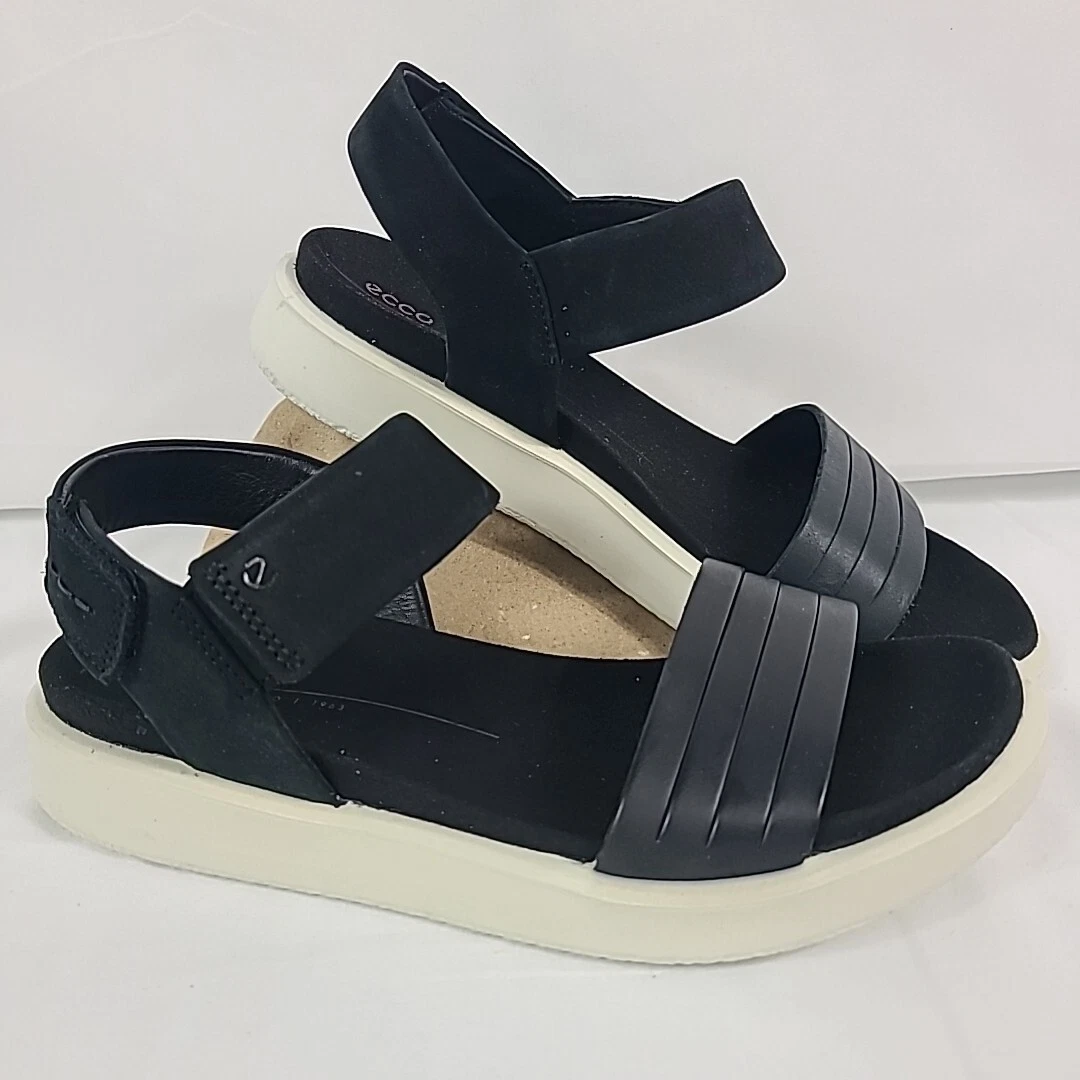 NUOVI sandali da donna Ecco Flowt con piatti neri in pelle slingback taglia 5 5 5 prezzo al dettaglio $130