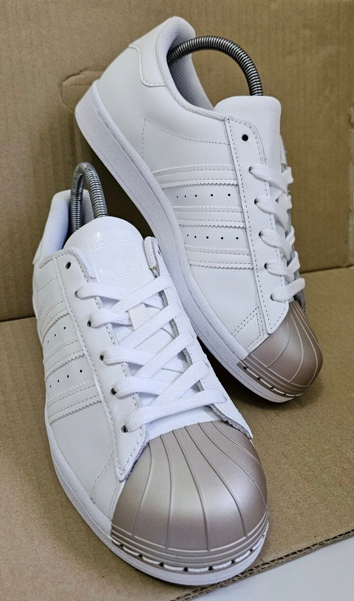 BRAND NEW ADIDAS SUPERSTAR 80's METAL TOE TRAINERS SIZE UK WHITE ROSE  GOLD