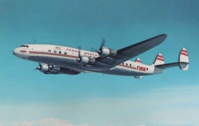 TWA TRANS WORLD AIRLINES LOCKHEED SUPER CONSTELLATION 1049 FLUGZEUG POSTKARTE  