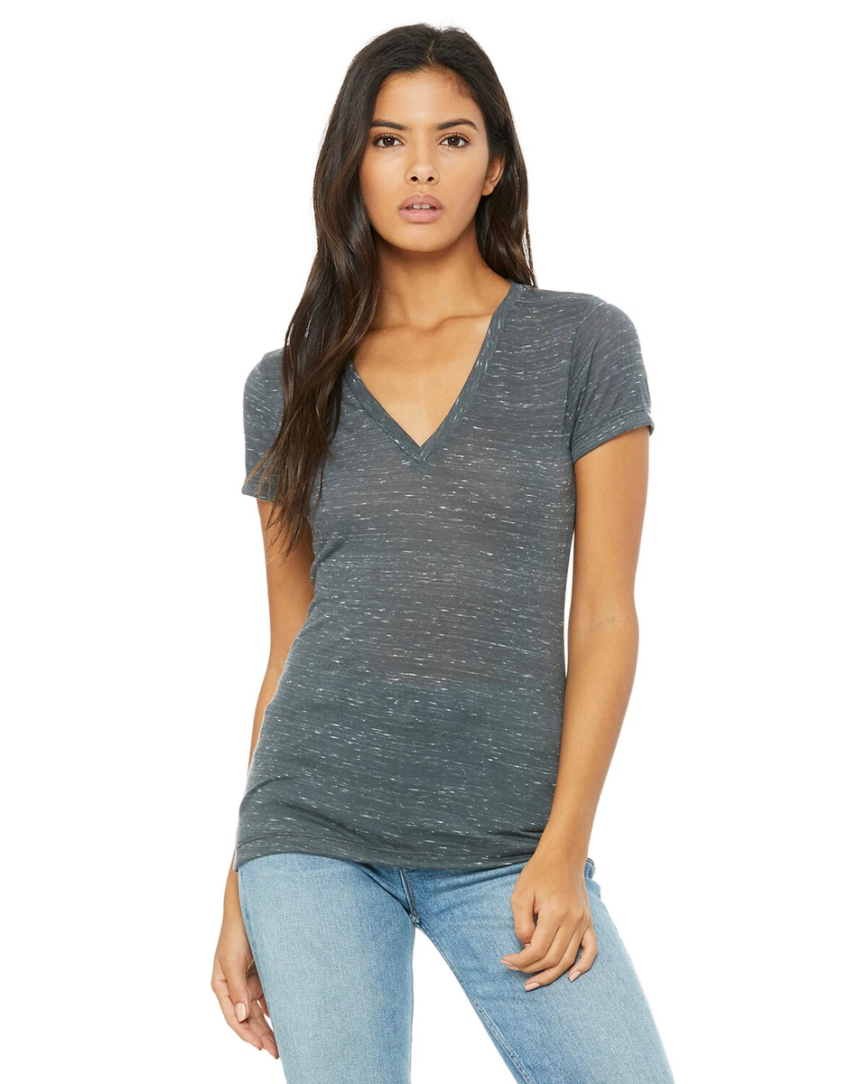 Bella + Canvas Ladies Jersey Short Sleeve Deep V-Neck T-Shirt B6035 Retail Fit