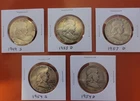 Franklin Half Dollar Silver Lot 1949S,1953D,1954D,1954S,1957D w/ Liberty Bell